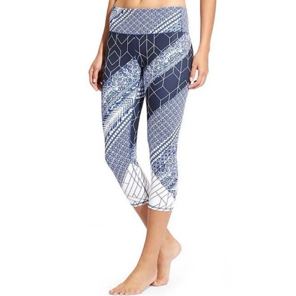 Athleta Indigo Geo Print Capri Legging Blue White Size Small